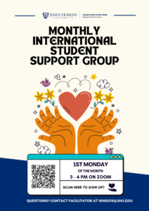 Flyer to register for the International Student Drop-in Support Group