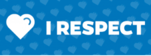 White text on textured blue background next to an image of a heart. I respect. 
