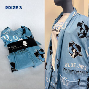 Text that says “Prize 3 JHU robe” above two photos of a JHU robe. On the left, the robe is folded. On the right, the robe is on a mannequin.